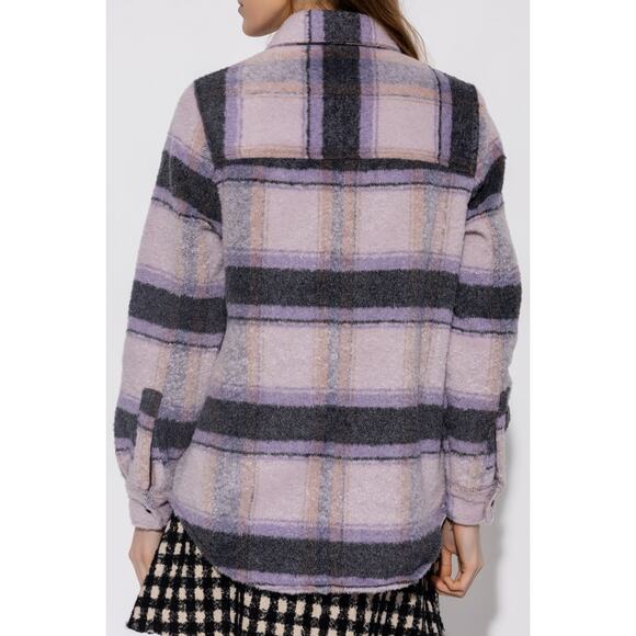 All Saints Phoebe Grey Purple Check Wool Blend Flannel Button Up Shirt Size 0 - Picture 2 of 8